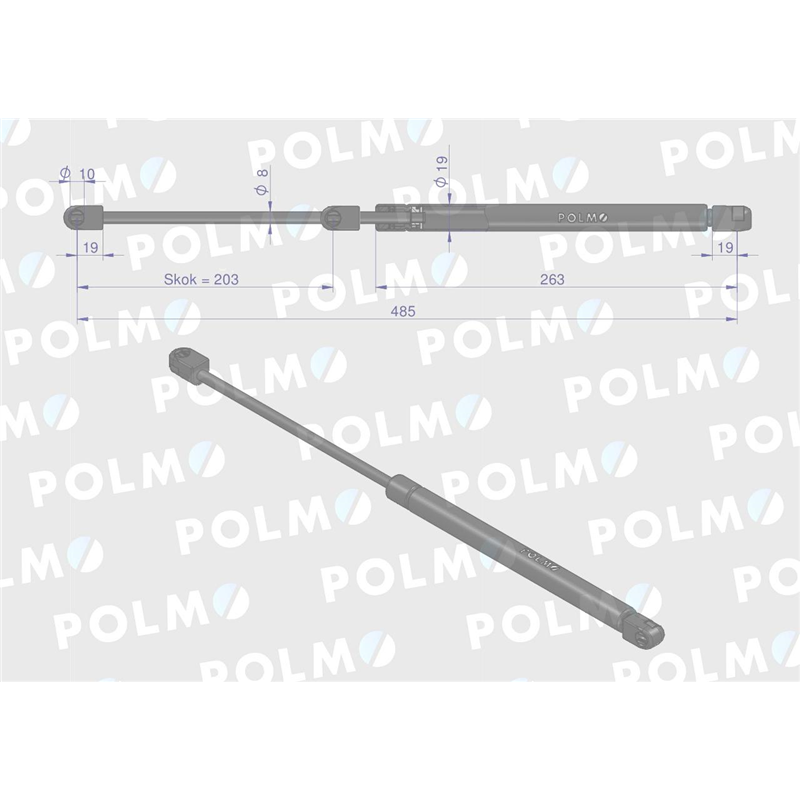 Siłownik szyby tylnej L max. 485mm 3816796M1P MASSEY FERGUSON POLMO-347451055