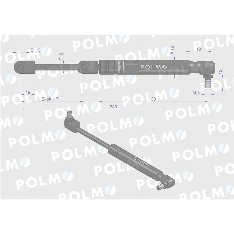 Siłownik drzwi L max. 230mm 3902121M1P MASSEY FERGUSON POLMO-347878579