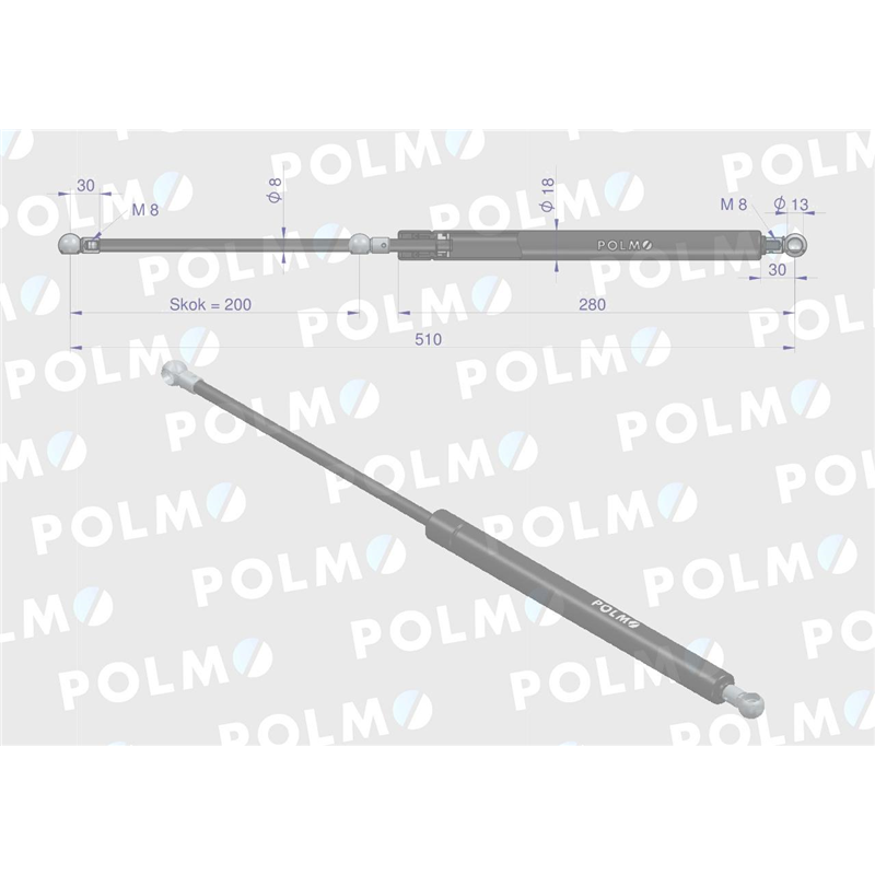 Siłownik drzwi L max. 510mm 3944271P FORD POLMO-347450179