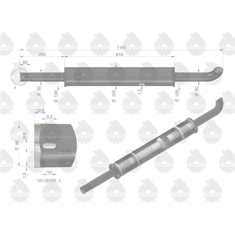 Tłumik okrągły 1140mm 5kg C-360 EMALIA ORYGINAŁ URSUS-347465858