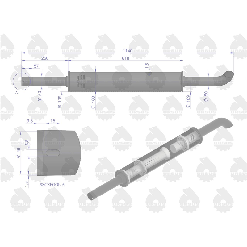 Tłumik okrągły 1140mm 5kg C-360 ORYGINAŁ URSUS-347886198