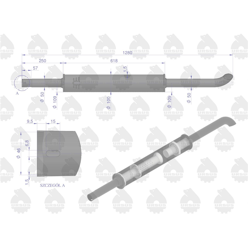 Tłumik okrągły długi 5.4kg 1280mm C-360 ORYGINAŁ URSUS-347886223