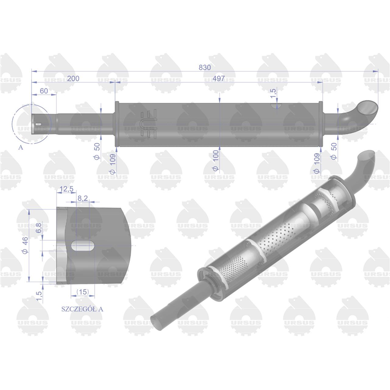 Tłumik okrągły krótki 830mm 4.1kg C-330  EMALIA ORYGINAŁ URSUS-347465856