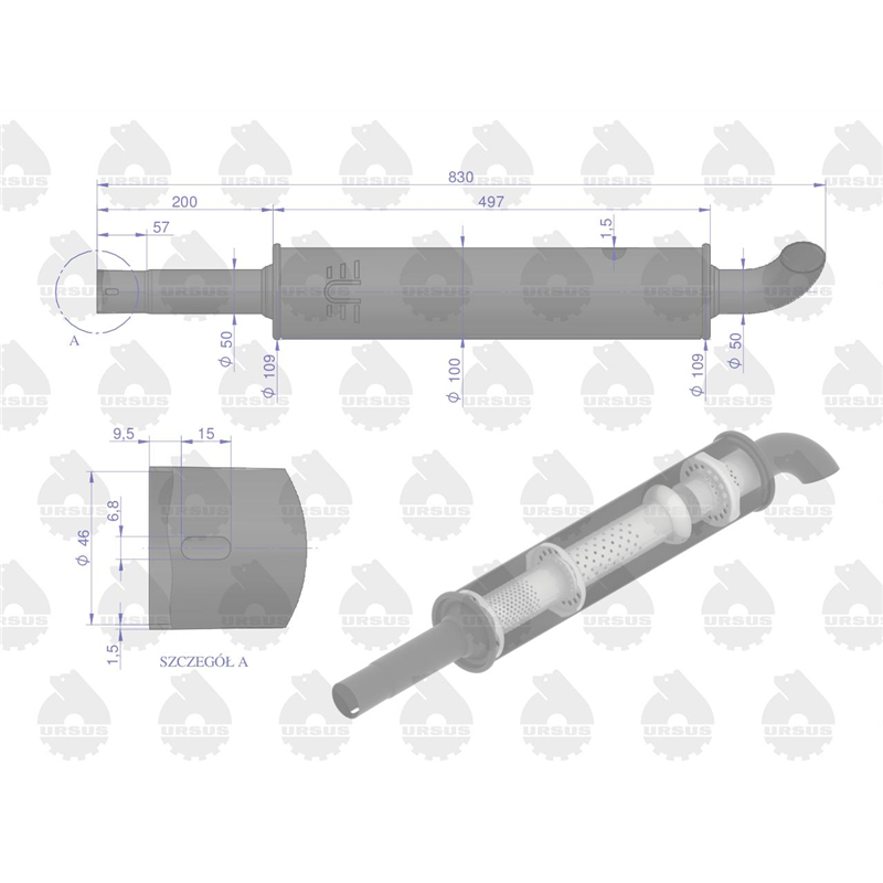 Tłumik okrągły krótki 830mm 4.1kg C-330  ORYGINAŁ URSUS-347457907