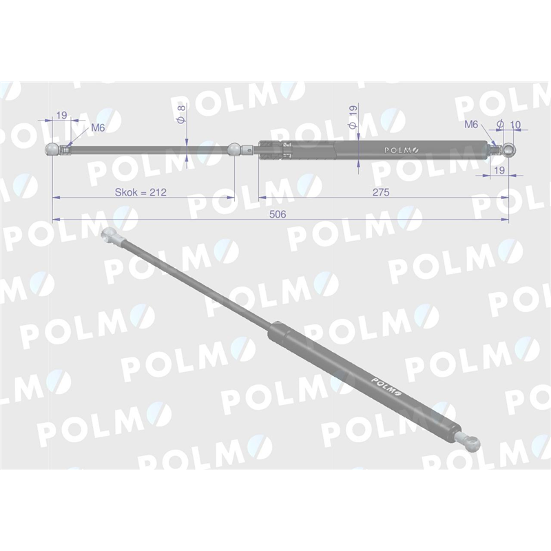 Siłownik szyby przedniej tylnej L max. 506mm 4399080P DEUTZ POLMO-347450116