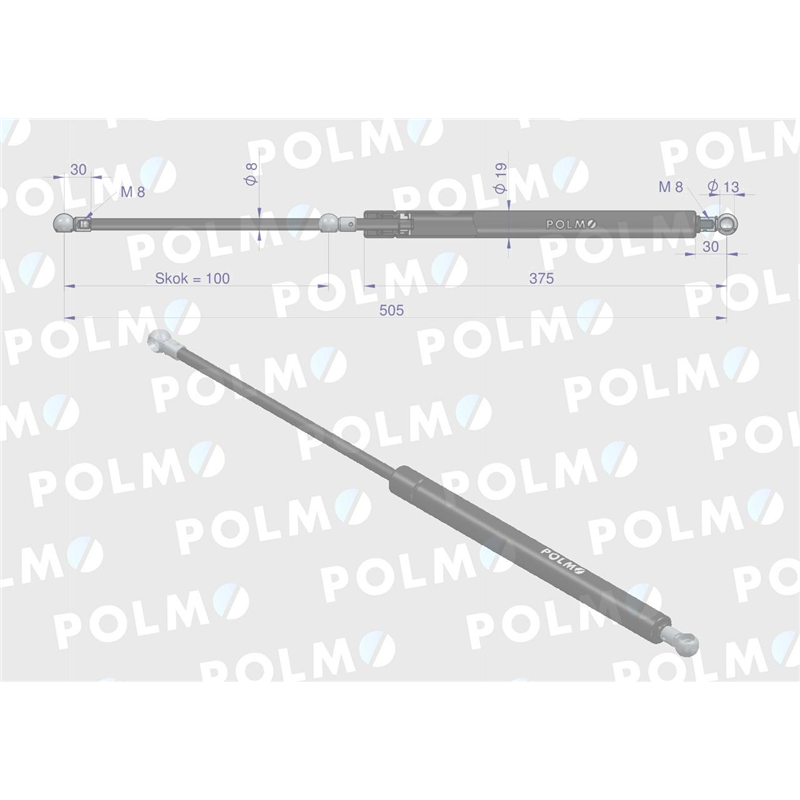 Siłownik drzwi L max. 505mm 4403123P DEUTZ POLMO-347450125