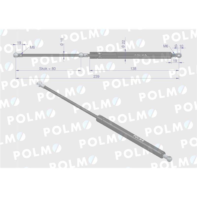 Siłownik drzwi L max. 239mm 4428680P DEUTZ HÜRLIMANN LAMBORGHINI SAME POLMO-347450134