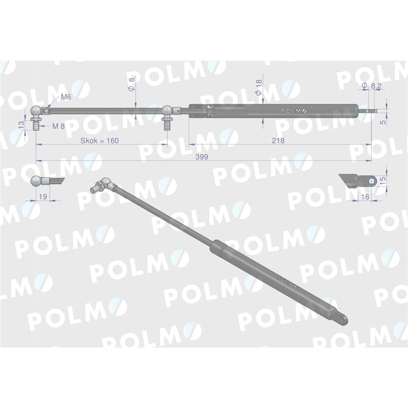 Siłownik szyby przedniej. tylnej L max. 399mm 65499074 FRITZMEIER POLMO-347879469
