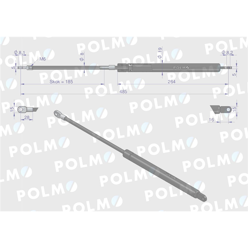 Siłownik drzwi L max. 485mm 65418007 RENAULT POLMO-347879397