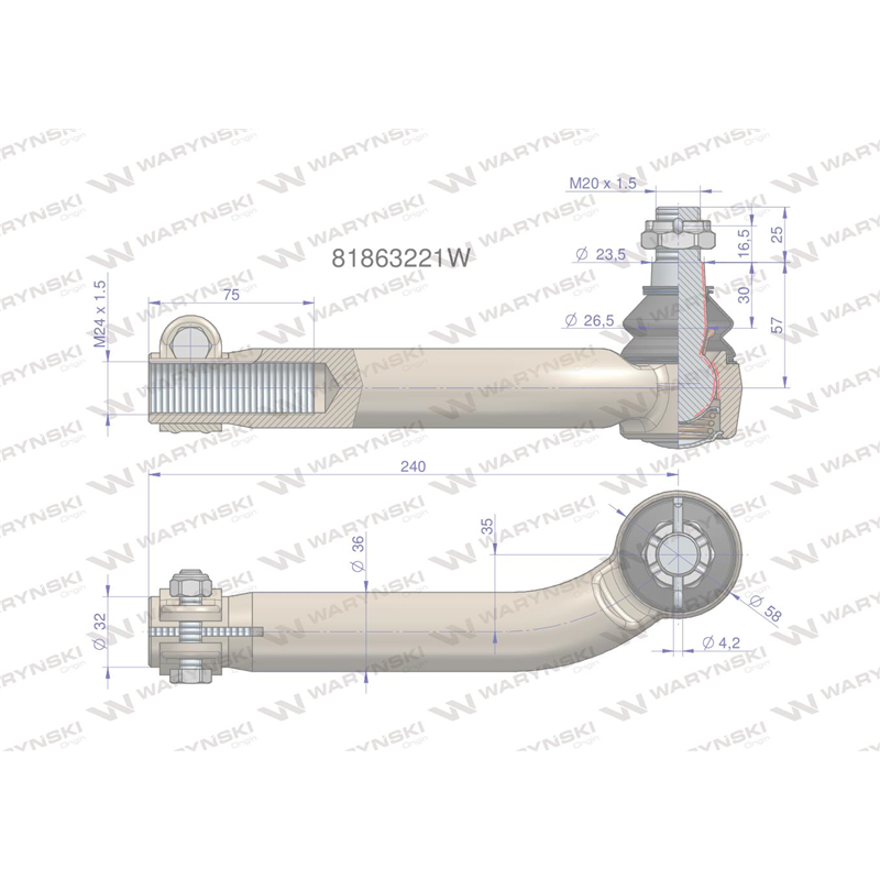 Przegub kierowniczy prawy M24x1.5L 81863221 WARYŃSKI-347884147