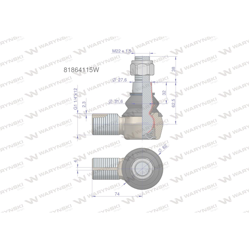 Przegub kierowniczy prawy 1.1/4" 81864115 WARYŃSKI-347455998