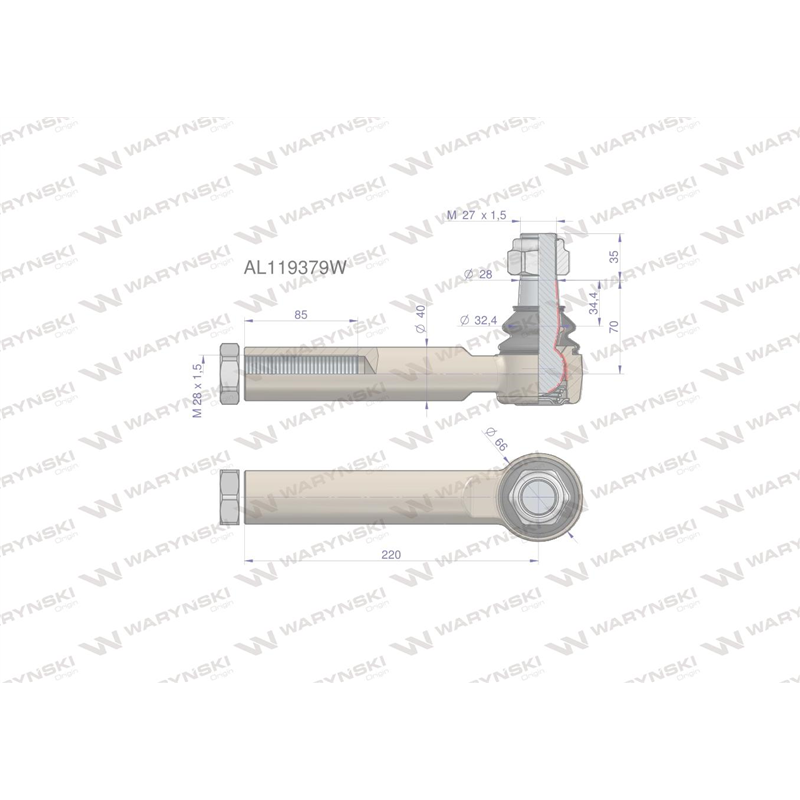 Przegub kierowniczy 220mm- M28x1,5 AL119379 WARYŃSKI-347877126