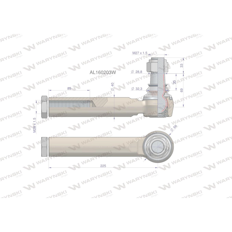 Przegub kierowniczy 225mm- M28x1,5 AL160203 WARYŃSKI-347451382