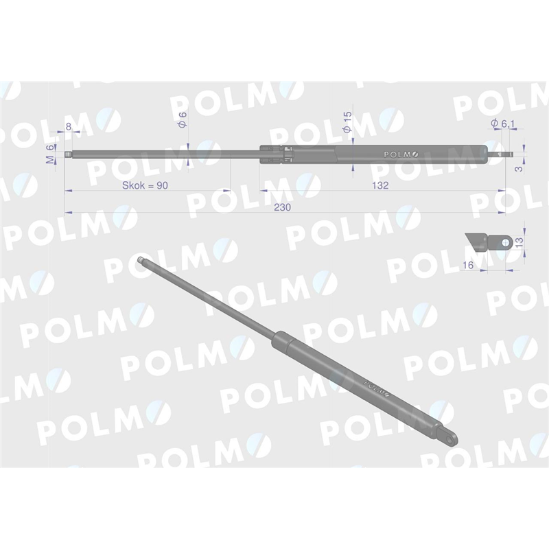 Siłownik szyberdachu L max. 230mm AL28649P JOHN DEERE POLMO-347450191