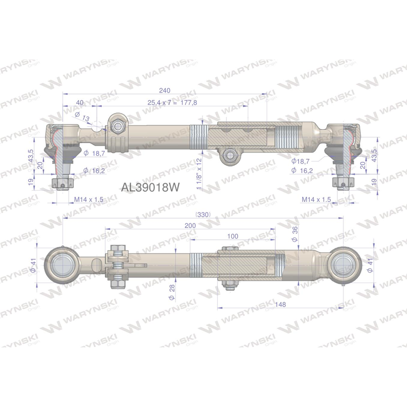 Drążek kierowniczy 330mm AL39018 WARYŃSKI-347884183