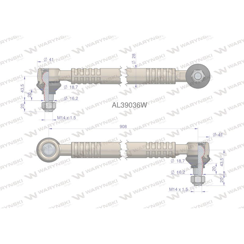 Drążek kierowniczy 908mm AL39036 WARYŃSKI-347884530