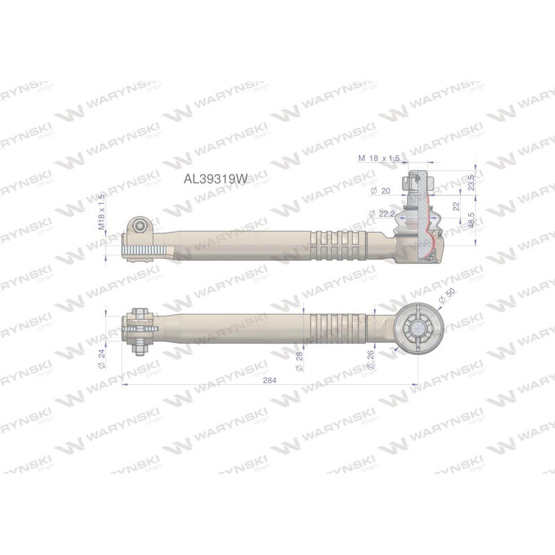 Przegub kierowniczy 284mm- M18x1,5 AL39319 WARYŃSKI-347879689