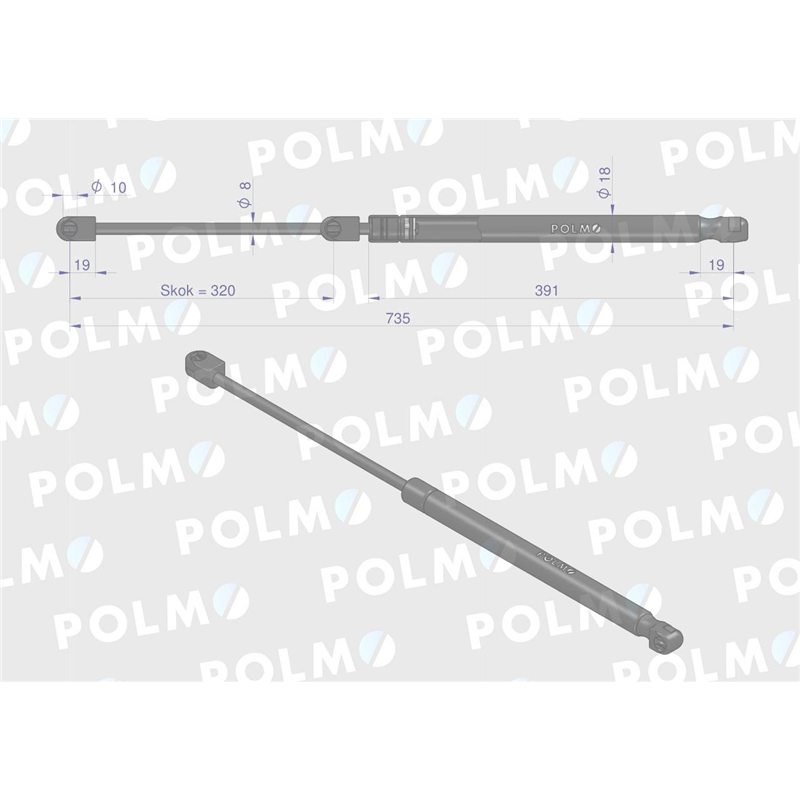 Siłownik szyby tylnej L max. 740mm AL66991P JOHN DEERE POLMO-347450236