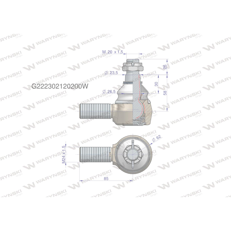 Przegub kierowniczy M24x1.5 G222302120200 WARYŃSKI-347456211