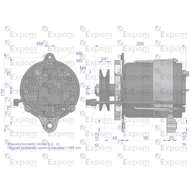 Alternator MTZ 72A Z PRZEWODEM EXPOM KWIDZYN eu-347900349