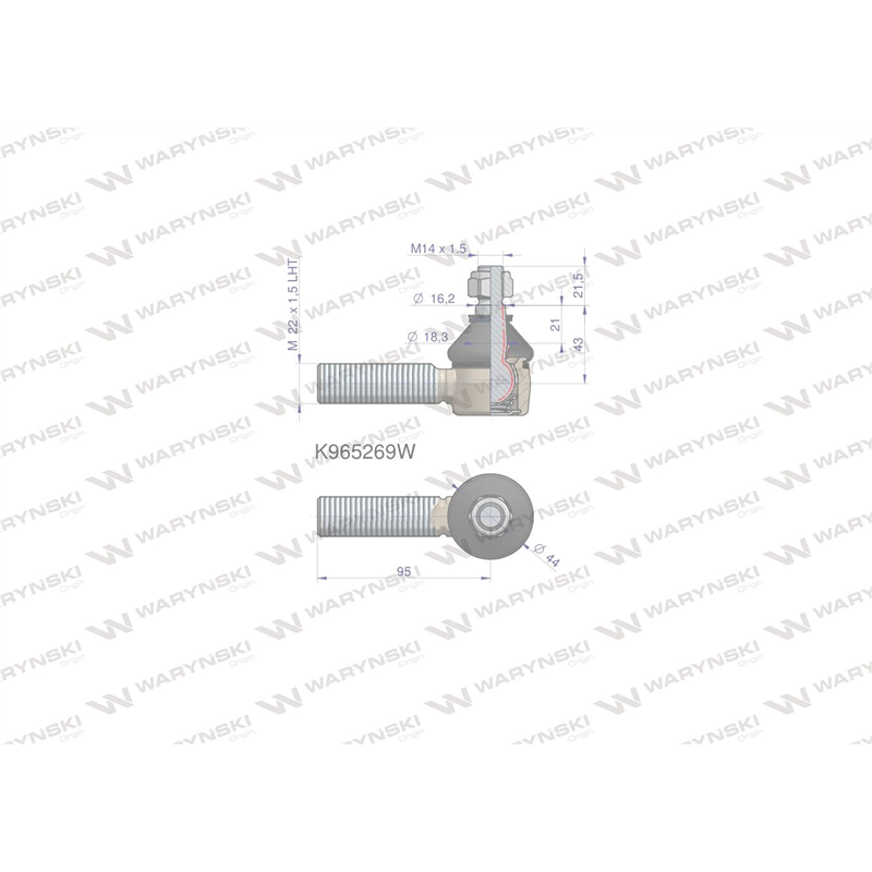 Przegub kierowniczy 95mm- M22x1,5 L K965269 WARYŃSKI-347451255