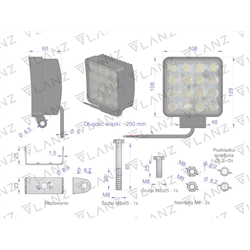 Lampa robocza kwadratowa 48W 16 LED GLANZ-347885536
