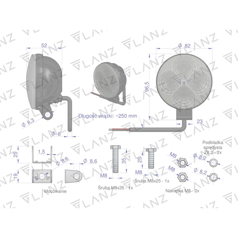 Lampa robocza okrągła mini 12W 4 LED GLANZ-347885543