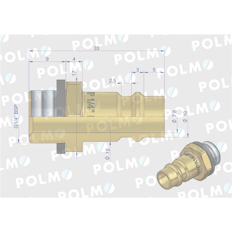 Szybkozłącze pneumatyczne P26 NW7.2 wtyczka 1/4"BSP gwint zewnętrzny POLMO ( sprzedawane po 5 )-347878721