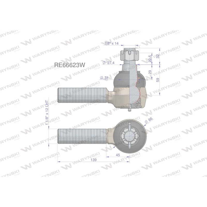 Przegub kierowniczy 139mm - 1 1/8"L RE173540 WARYŃSKI-347884296