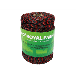 Plecionka, do elektryzatora 3mm, 3x0,20mm SS czarno-pomarańczowa 200m, Royal Farm-347907470