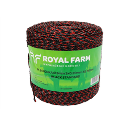 Plecionka, do elektryzatora 3mm, 3x0,20mm SS czarno-pomarańczowa 500m, Royal Farm-347907438