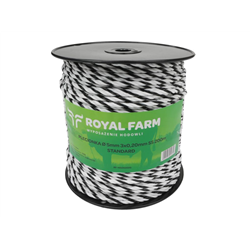 Plecionka, do elektryzatora 5mm, SS 3x0,20mm SS biało-czarna 200m, Royal Farm-347479026