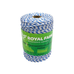 Plecionka, do elektryzatora 3mm, 2x0,20mm Cu, 4x0,20mm SS biało-niebieska 200m, Royal Farm-347479048