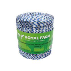 Plecionka, do elektryzatora 3mm, 2x0,20mm Cu, 4x0,20mm SS biało-niebieska 400m, Royal Farm-347479032