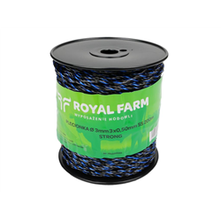 Plecionka, do elektryzatora 3mm, 3x0,50mm SS czarno-niebieska 200m, Royal Farm-347907466