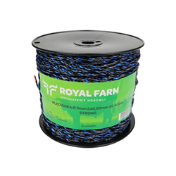 Plecionka, do elektryzatora 3mm, 3x0,50mm SS czarno-niebieska 400m, Royal Farm-347907432
