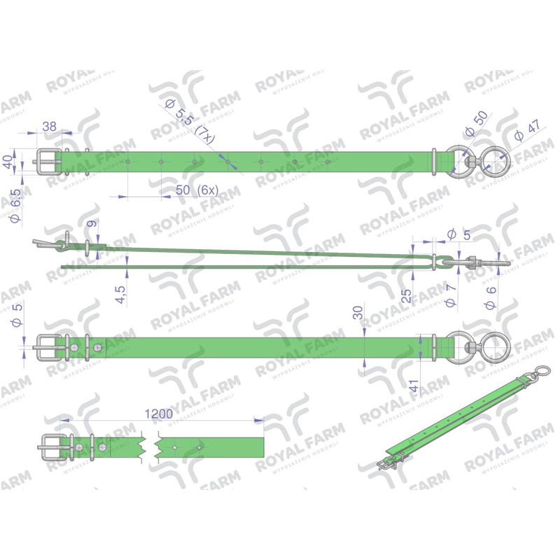 Obroża wąska, 120 cm x 3 cm z okrętką , Royal Farm-347905292
