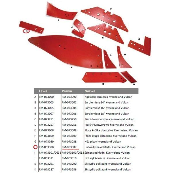 Listwa tylna odkładni prawa Kverneland Vulcan-347870066