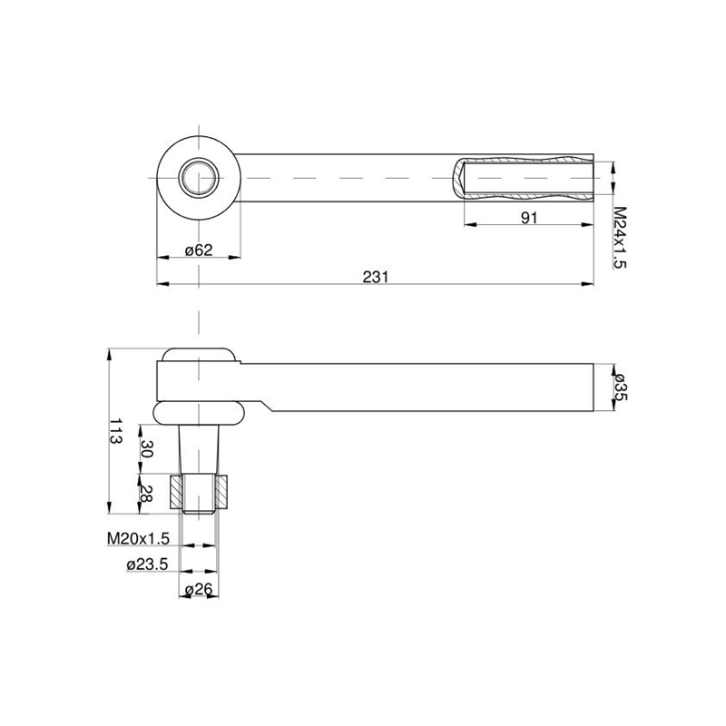Przegub kierowniczy 207mm - M24x1,5 126145A1 Case TAQ-347444657