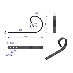 Ząb sprężynowy płaski 3-otworowy 45x10 620mm Tabo-347883171