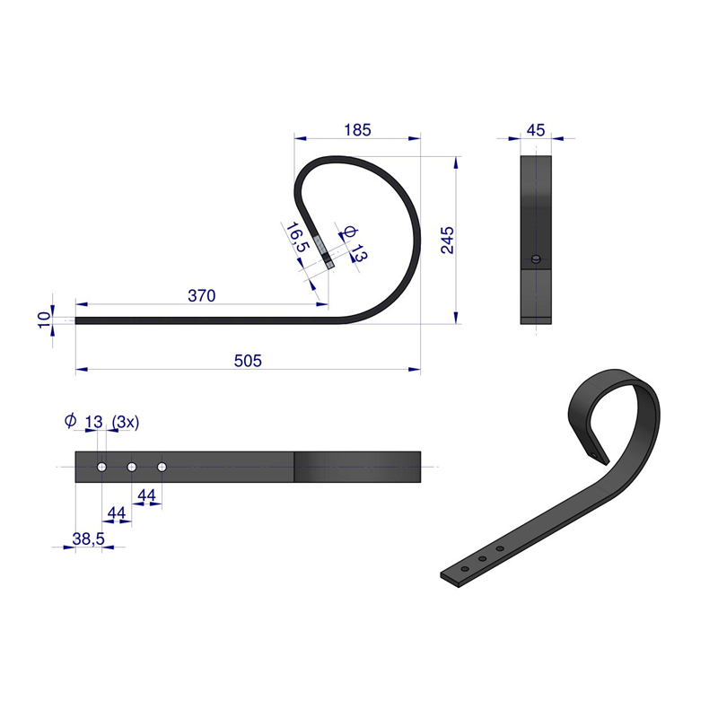 Ząb sprężynowy płaski 3-otworowy 45x10 620mm Tabo-347883171