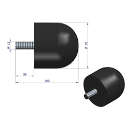 Resor. odbój gumowy śruba M12 wysokość 74mm NR-192 Przyczepa-347451208