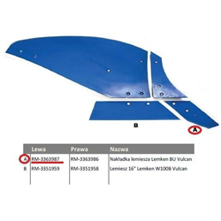 Dłuto, nakładka lemiesza lewa Lemken BU Vulcan pasuje śruba M12X35PL - 2 szt.-347443114