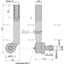 Przegub kierowniczy 260mm - M24x1,5 AL116740 John Deere TAQ-347872129