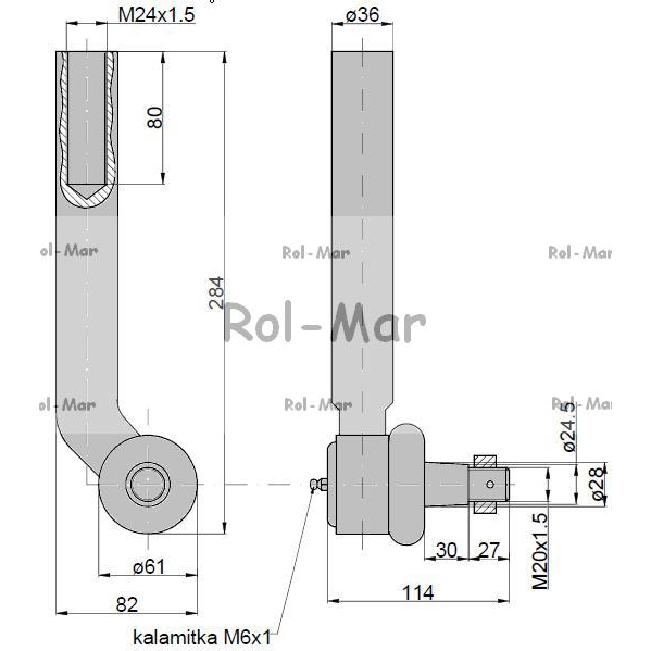 Przegub kierowniczy 260mm - M24x1,5 AL116741 John Deere TAQ-347444112