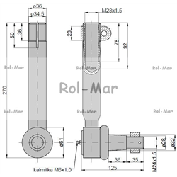 Przegub kierowniczy 225mm - M28x1,5 AL119379 John Deere TAQ-347444543