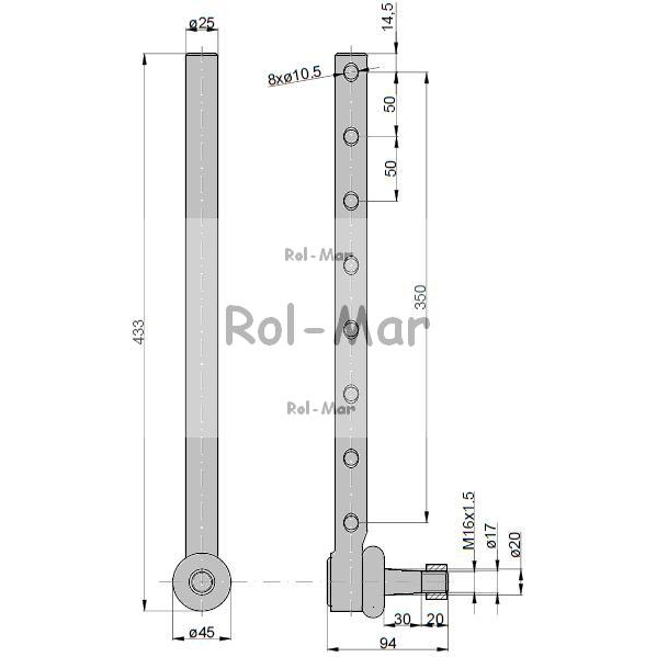 Przegub drążka kierowniczego poprzecznego  320mm 17-19mm AR51584 John Deere-347444017