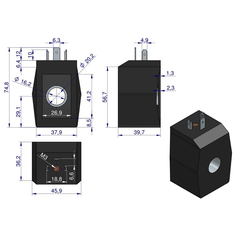 Cewka elektrozaworu 16mm 30W 12V DC-347876843