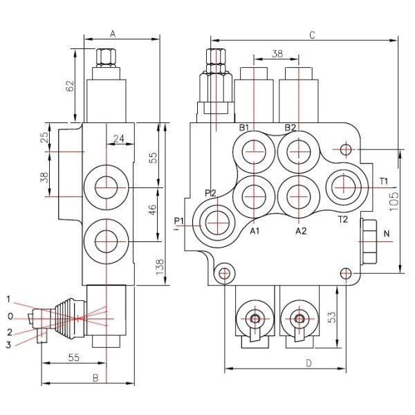 Rozdzielacz hydrauliczny dwusekcyjny (2) 80L-347446071