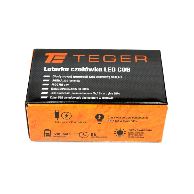 Latarka czołówka LED COB 200 Lm ładowana USB Teger-347899484